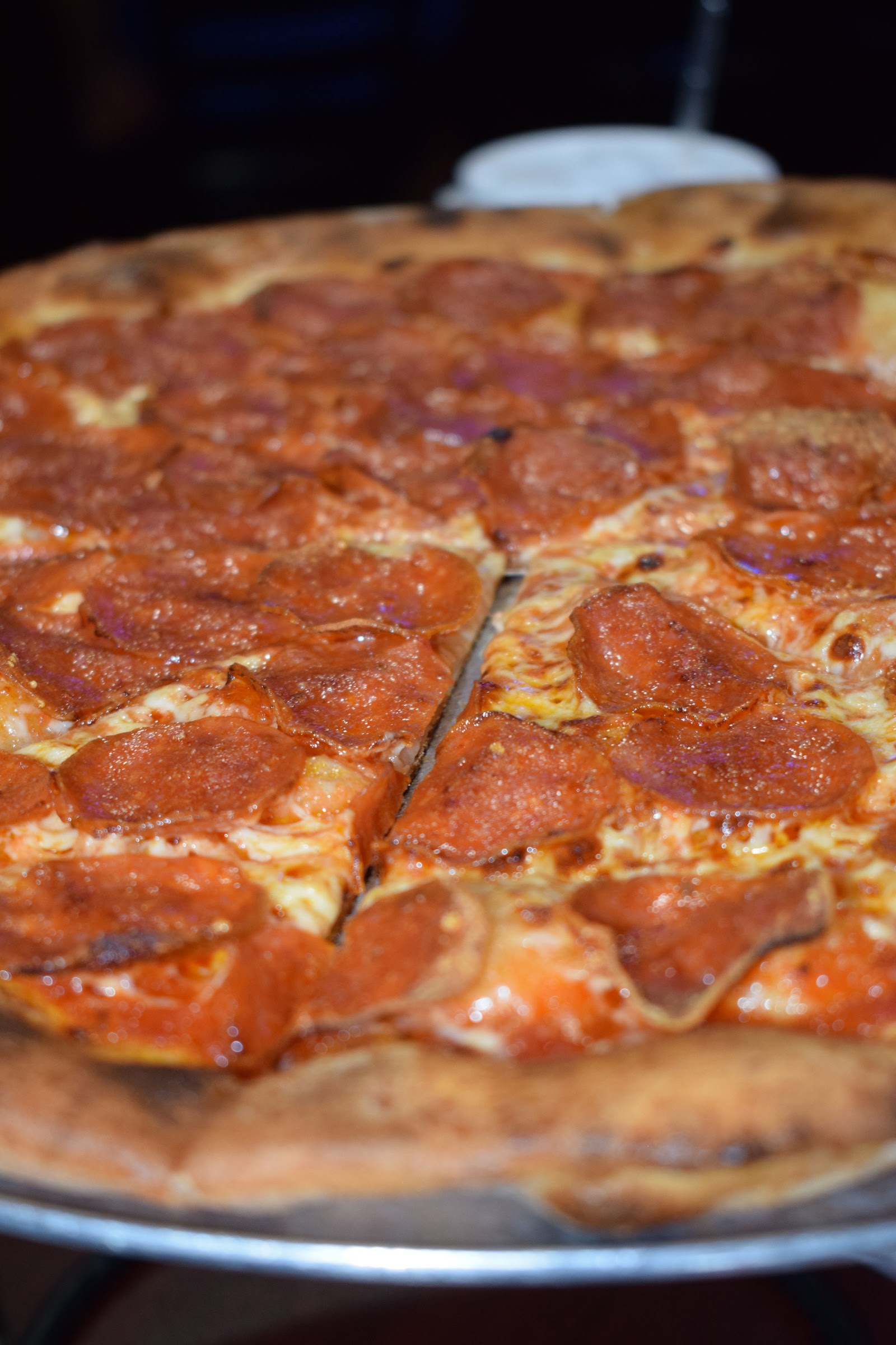 Pepperoni pizza fresh out of the oven at Big Papa's Pizza & Sports